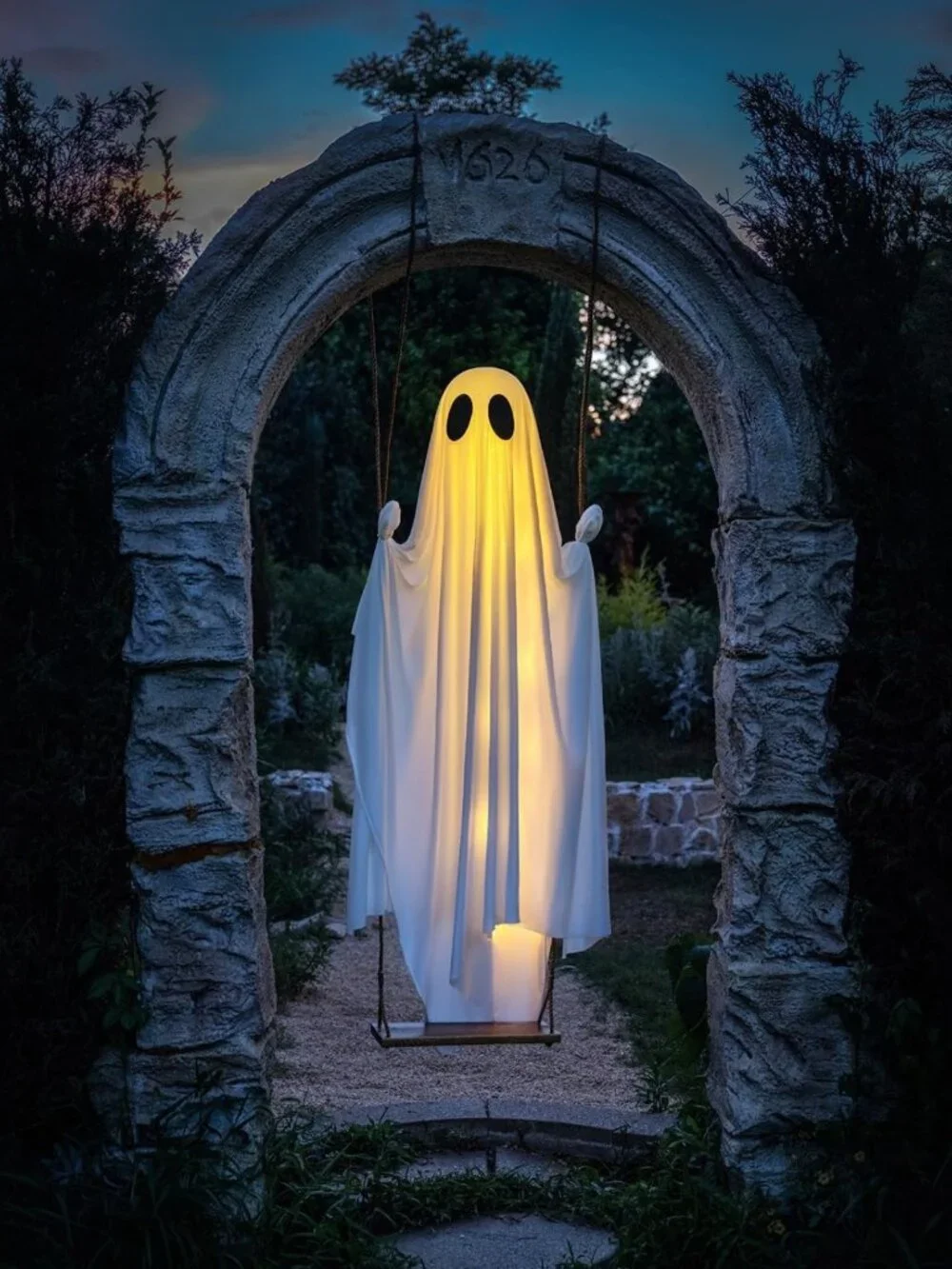 5 FT Hanging Swing Ghost with Lights - Spooky Outdoor Halloween Decor for Yard